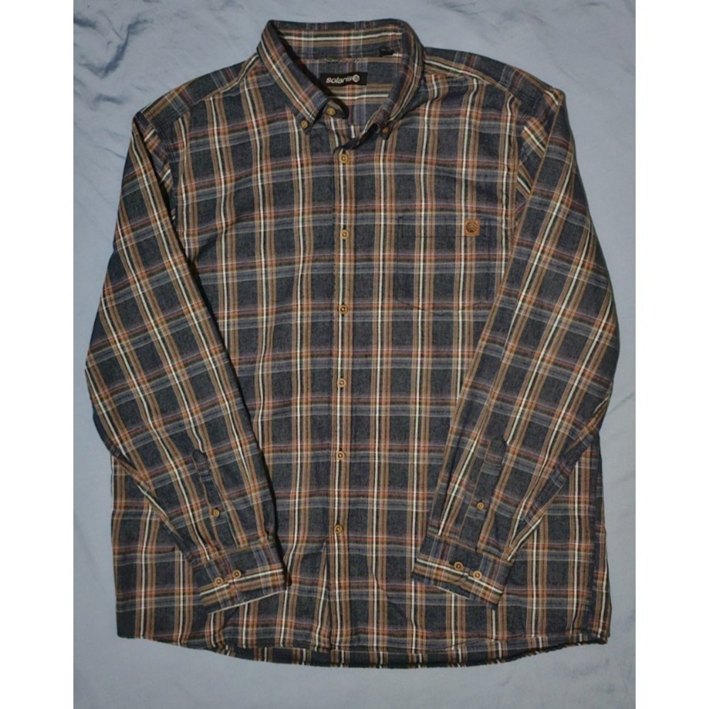 SOLARIS Mens Blue Orange Plaid SZ XL Cotton Blend Flannel Button‎ Down